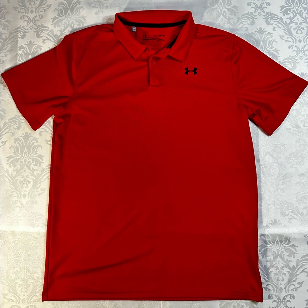 Under Armour Youth Boys Red Performance Polo with Black Logo